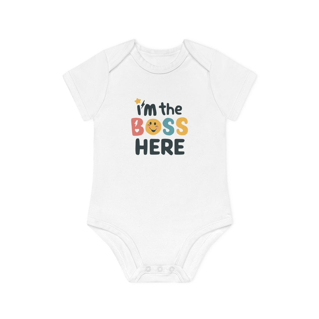 "I'm the boss here" Baby Organic Short Sleeve Bodysuit