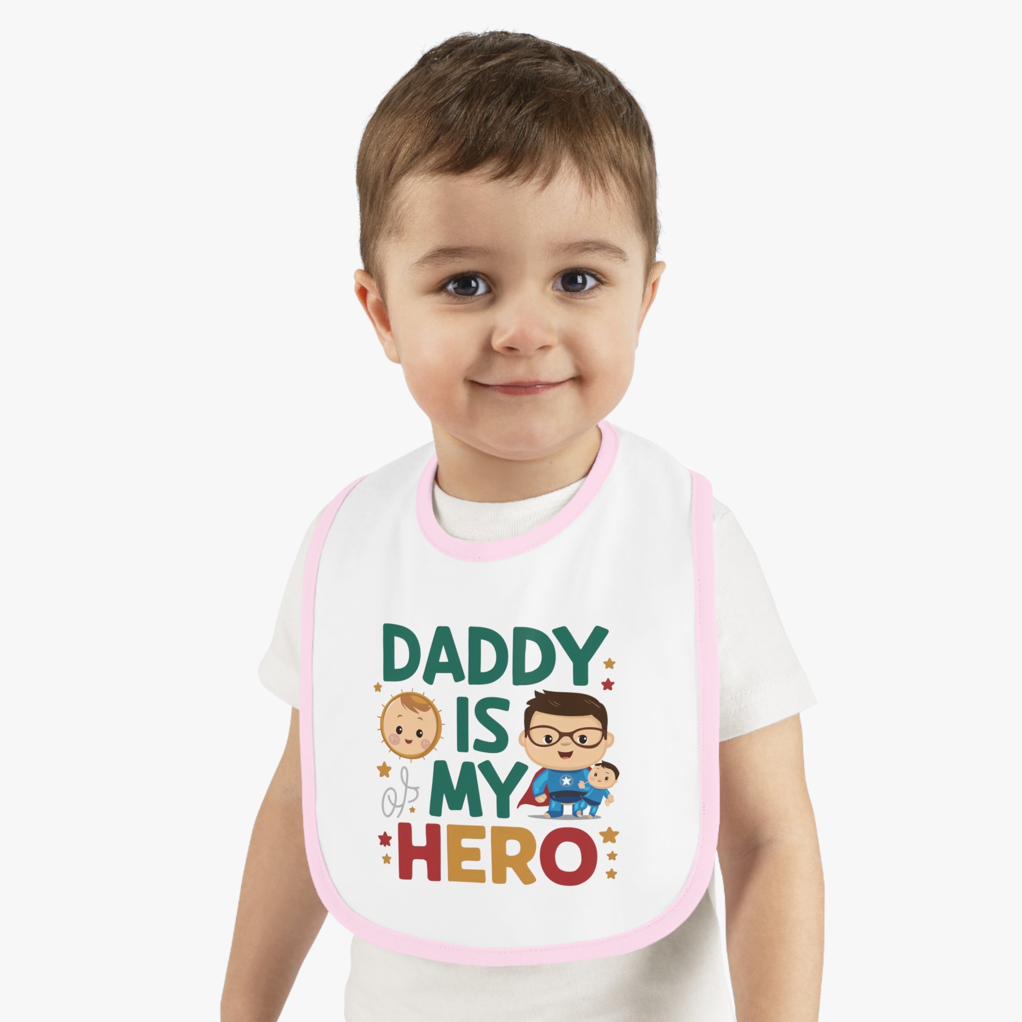 "Daddy is my hero" Baby Contrast Trim Jersey Bib