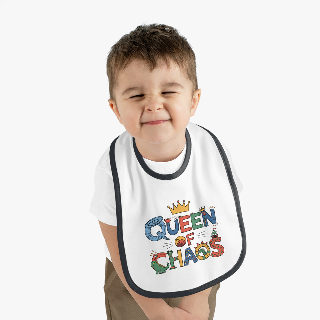 "Queen of chaos" Baby Contrast Trim Jersey Bib