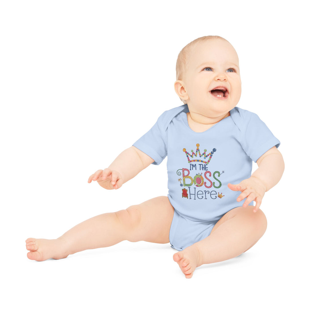 "I'm the boss here" Baby Organic Short Sleeve Bodysuit