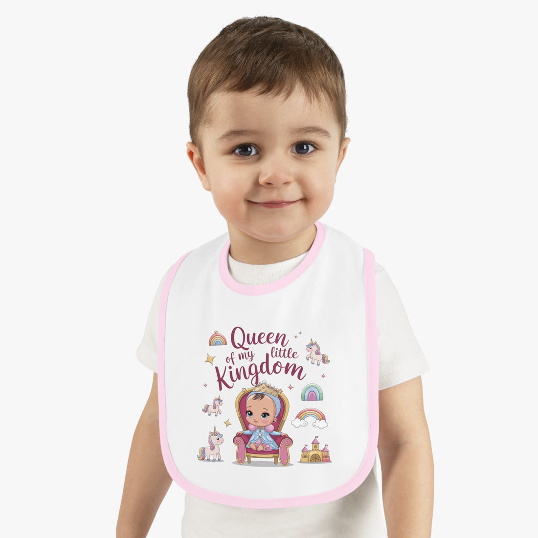 "Queen of my little kingdom" Baby Contrast Trim Jersey Bib