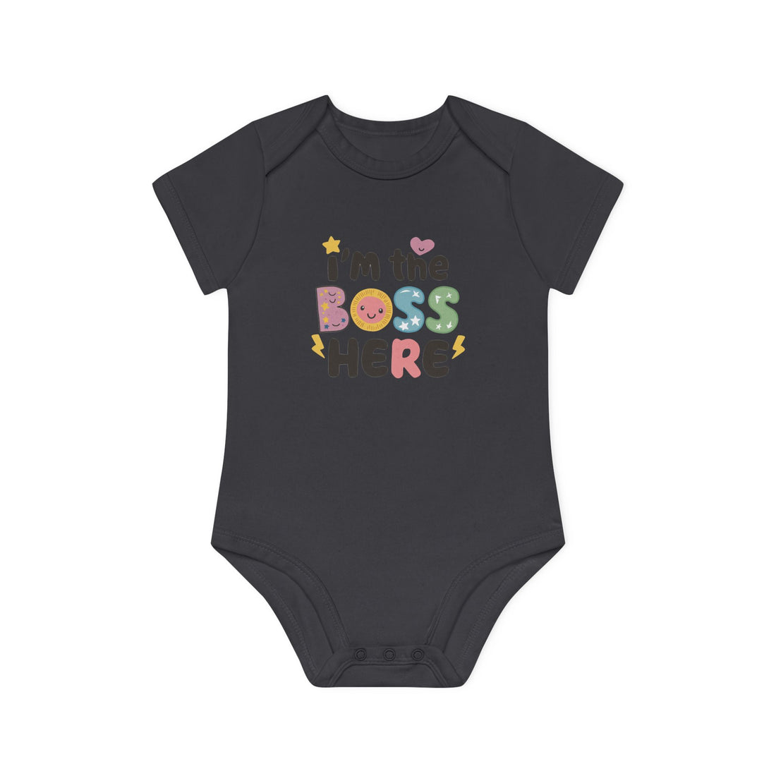 "I'm the boss here" Baby Organic Short Sleeve Bodysuit