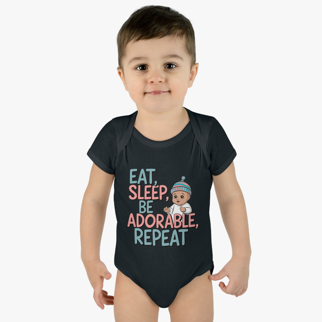 "Eat,sleep,be adorable,repeat" Infant Baby Rib Bodysuit