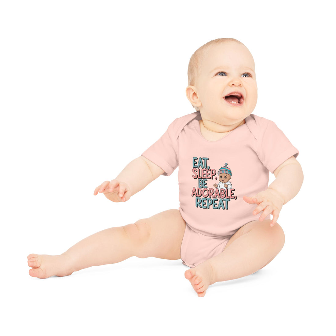 "Eat, sleep, be adorable, repeat" Baby Organic Short Sleeve Bodysuit