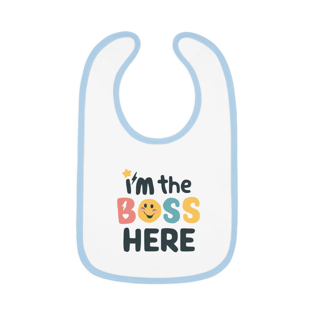 "I'm the boss here" Baby Contrast Trim Jersey Bib