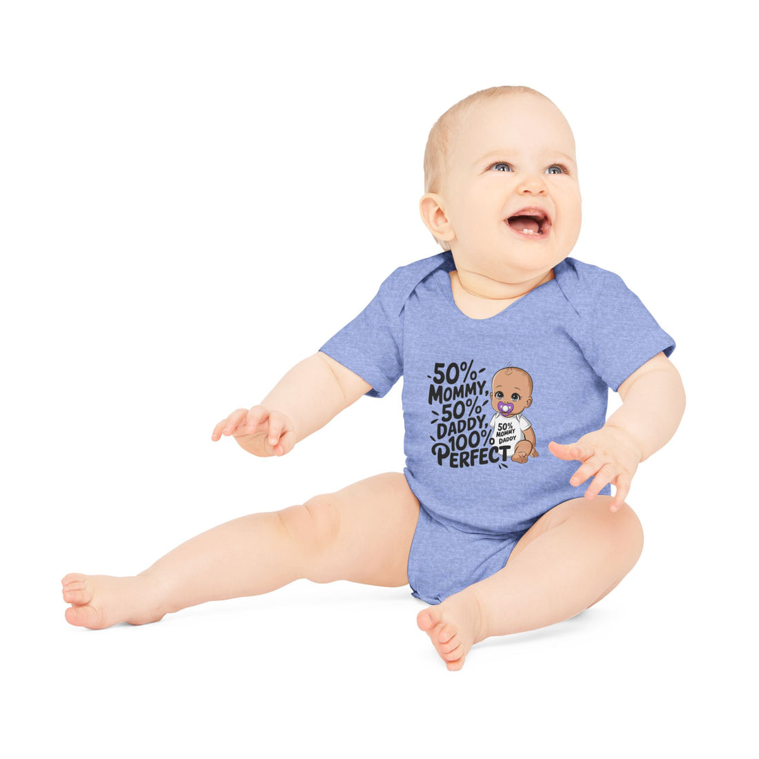 "50% mommy 50% daddy 100% perfect" Baby Organic Short Sleeve Bodysuit