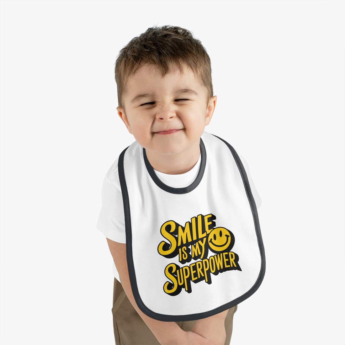 "Smile is my superpower" Baby Contrast Trim Jersey Bib