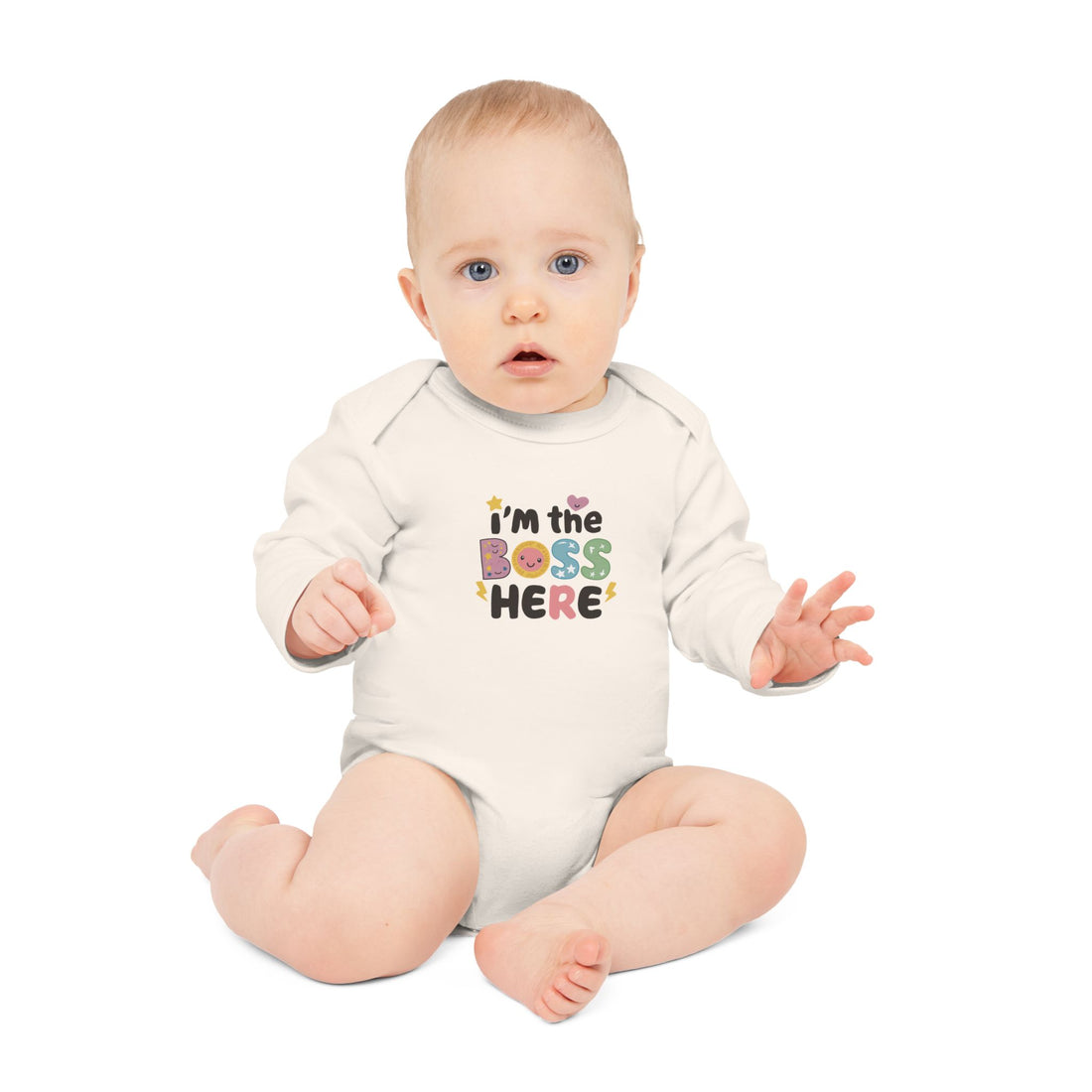 "I'm the boss here" Baby Long-Sleeve Organic Bodysuit