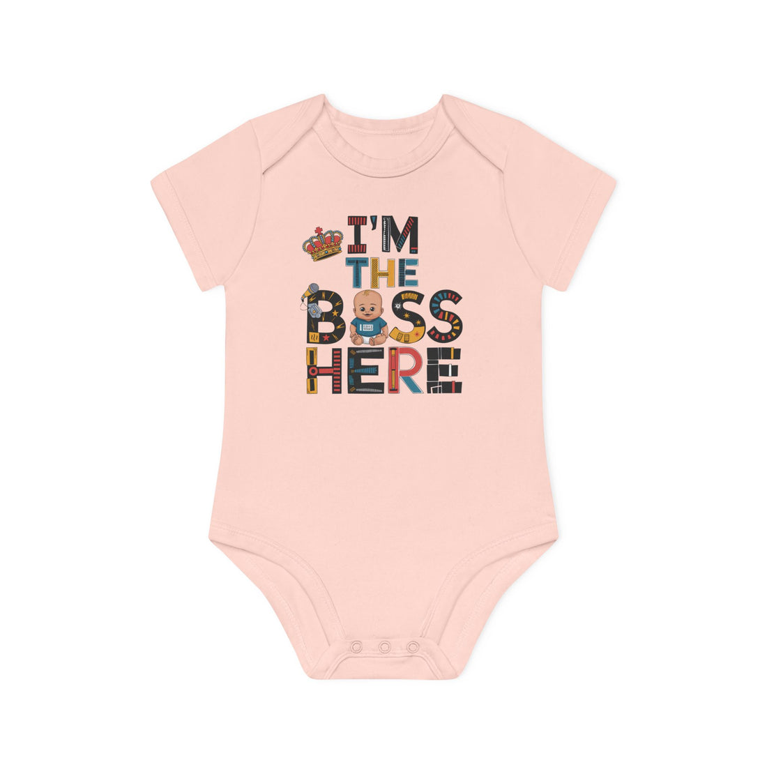 "I'm the boss here" Baby Organic Short Sleeve Bodysuit