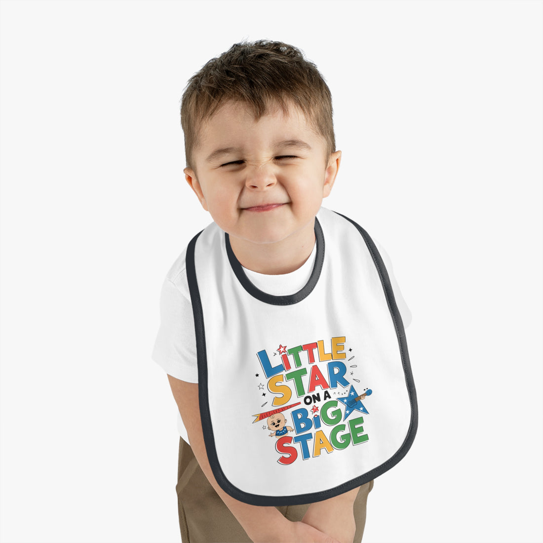 "Little star on a big stage" Baby Contrast Trim Jersey Bib