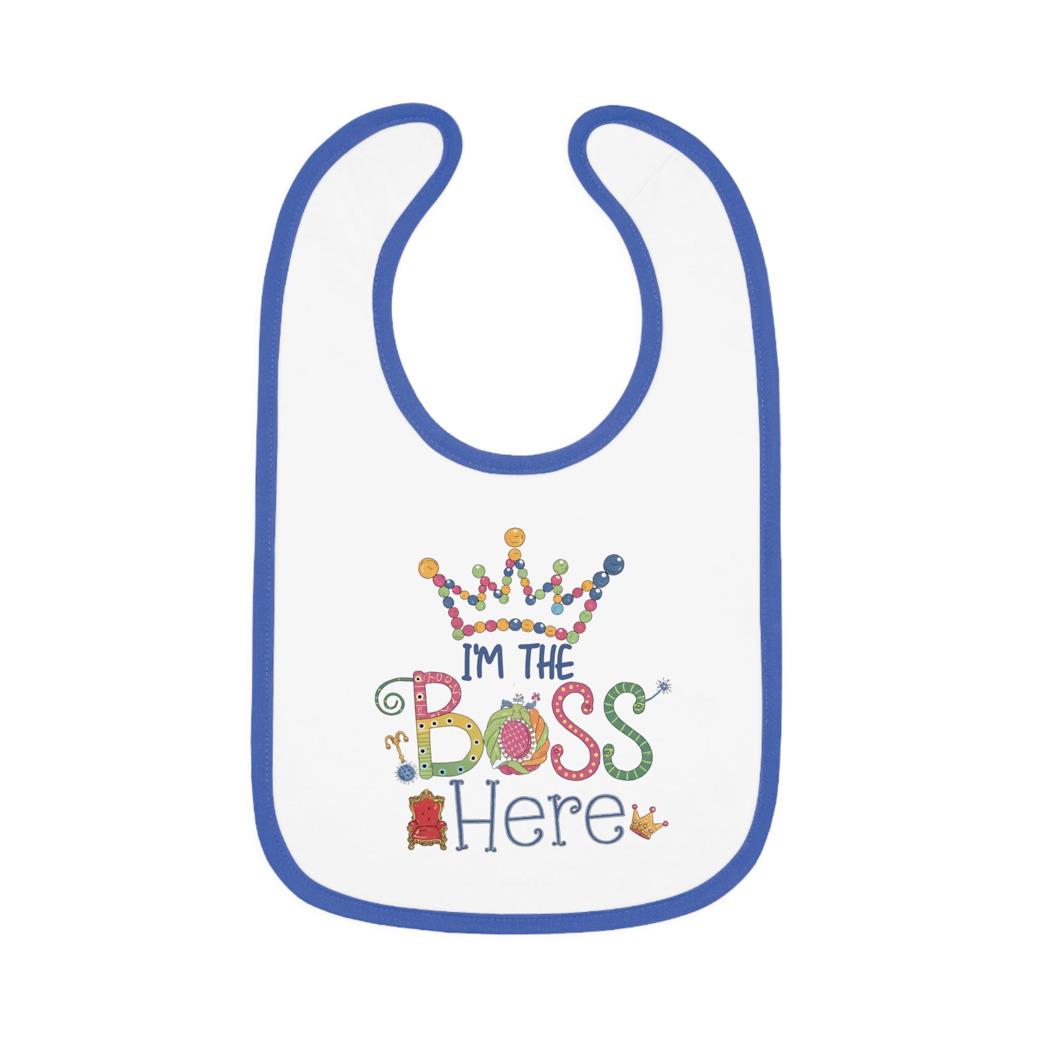 "I'm the boss here" Baby Contrast Trim Jersey Bib