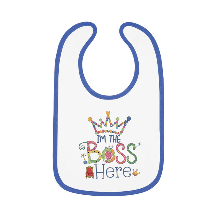 "I'm the boss here" Baby Contrast Trim Jersey Bib