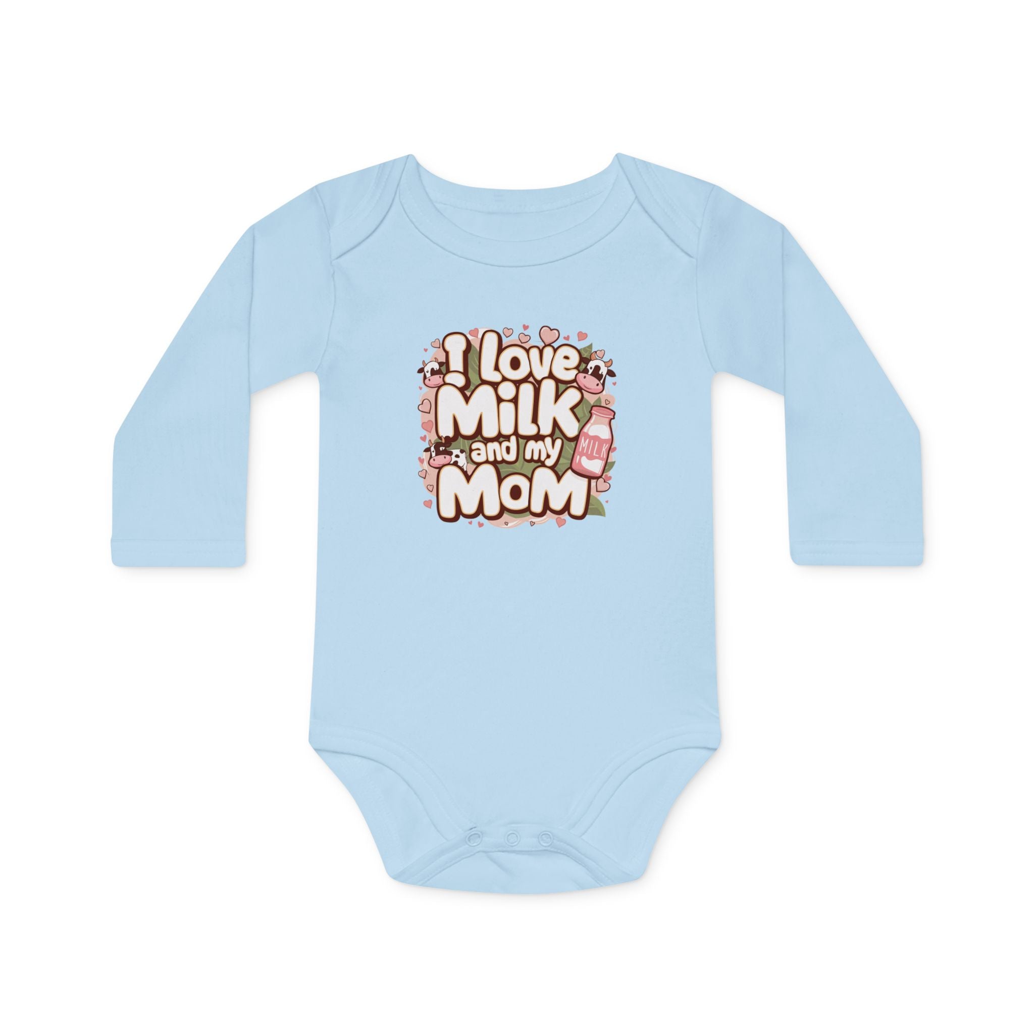 "I love milk and my mom" Baby Long-Sleeve Organic Bodysuit