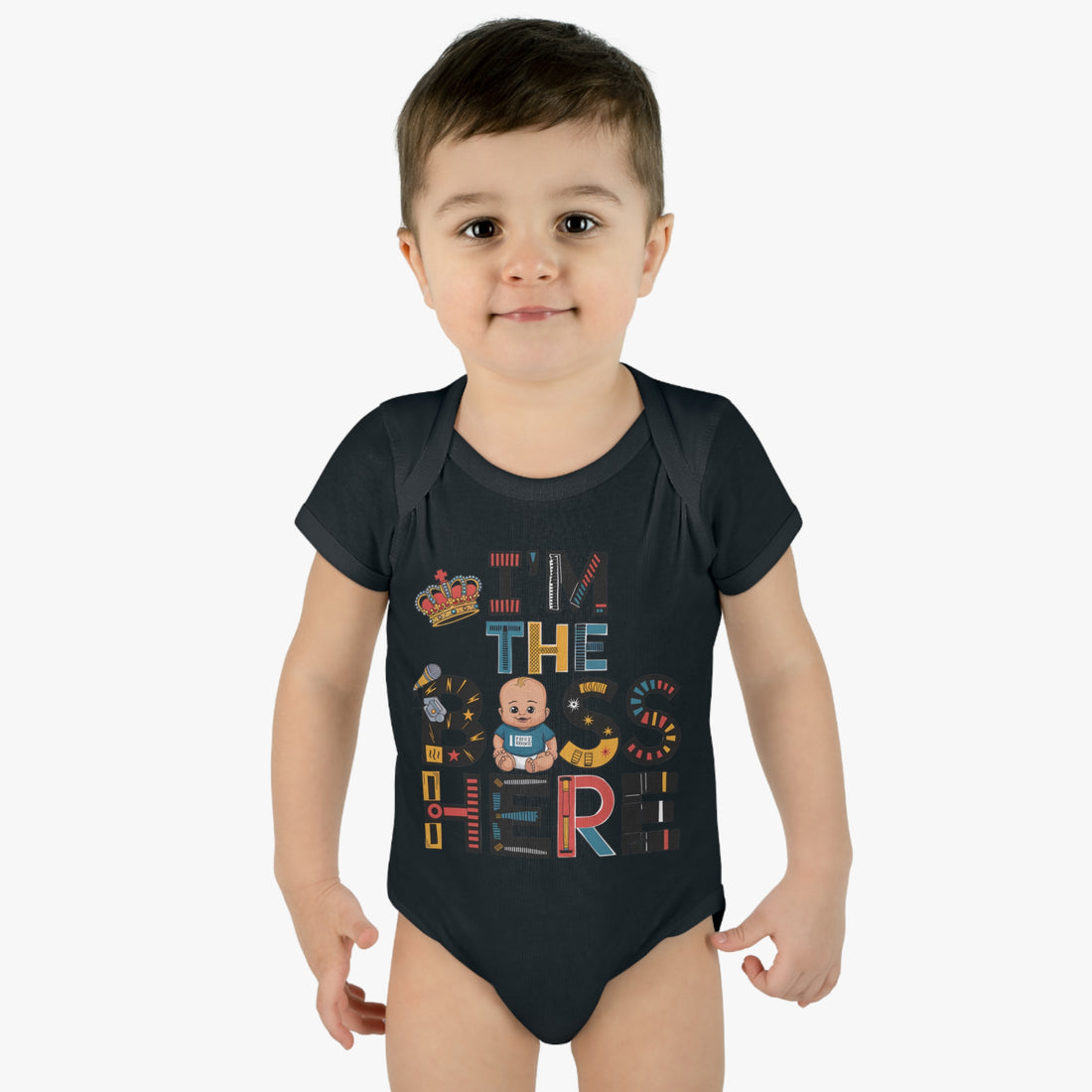 "I'm the boss here" Infant Baby Rib Bodysuit