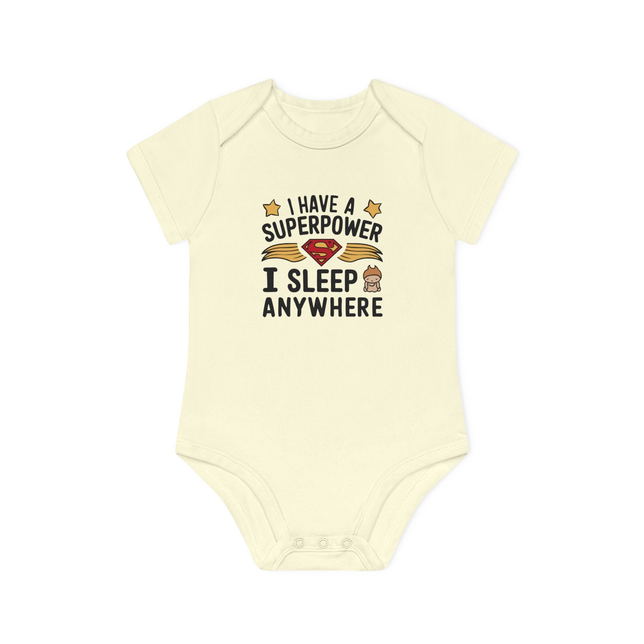 "I have a superpower I sleep anywhere" Baby Organic Short Sleeve Bodysuit
