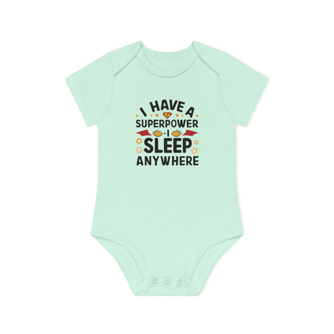 "I have a superpower I sleep anywhere" Baby Organic Short Sleeve Bodysuit