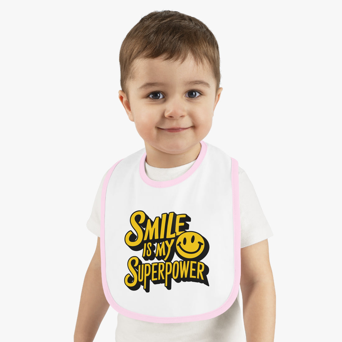 "Smile is my superpower" Baby Contrast Trim Jersey Bib