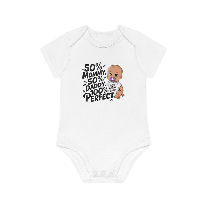 "50% mommy 50% daddy 100% perfect" Baby Organic Short Sleeve Bodysuit