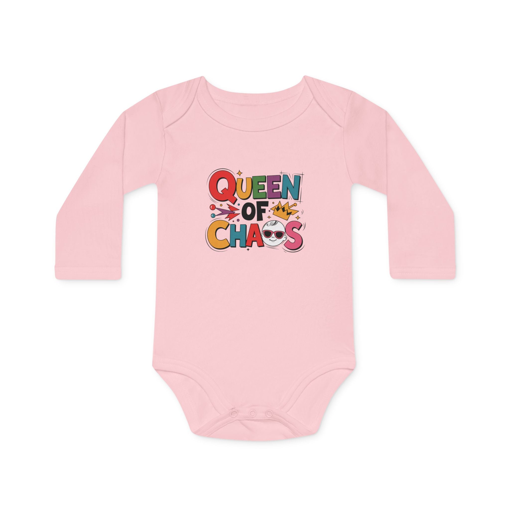 "Queen of chaos" Baby Long-Sleeve Organic Bodysuit