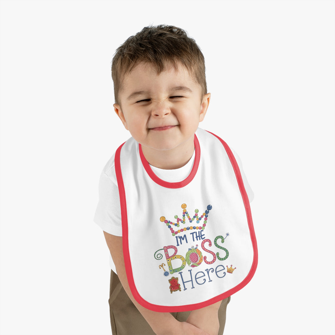 "I'm the boss here" Baby Contrast Trim Jersey Bib