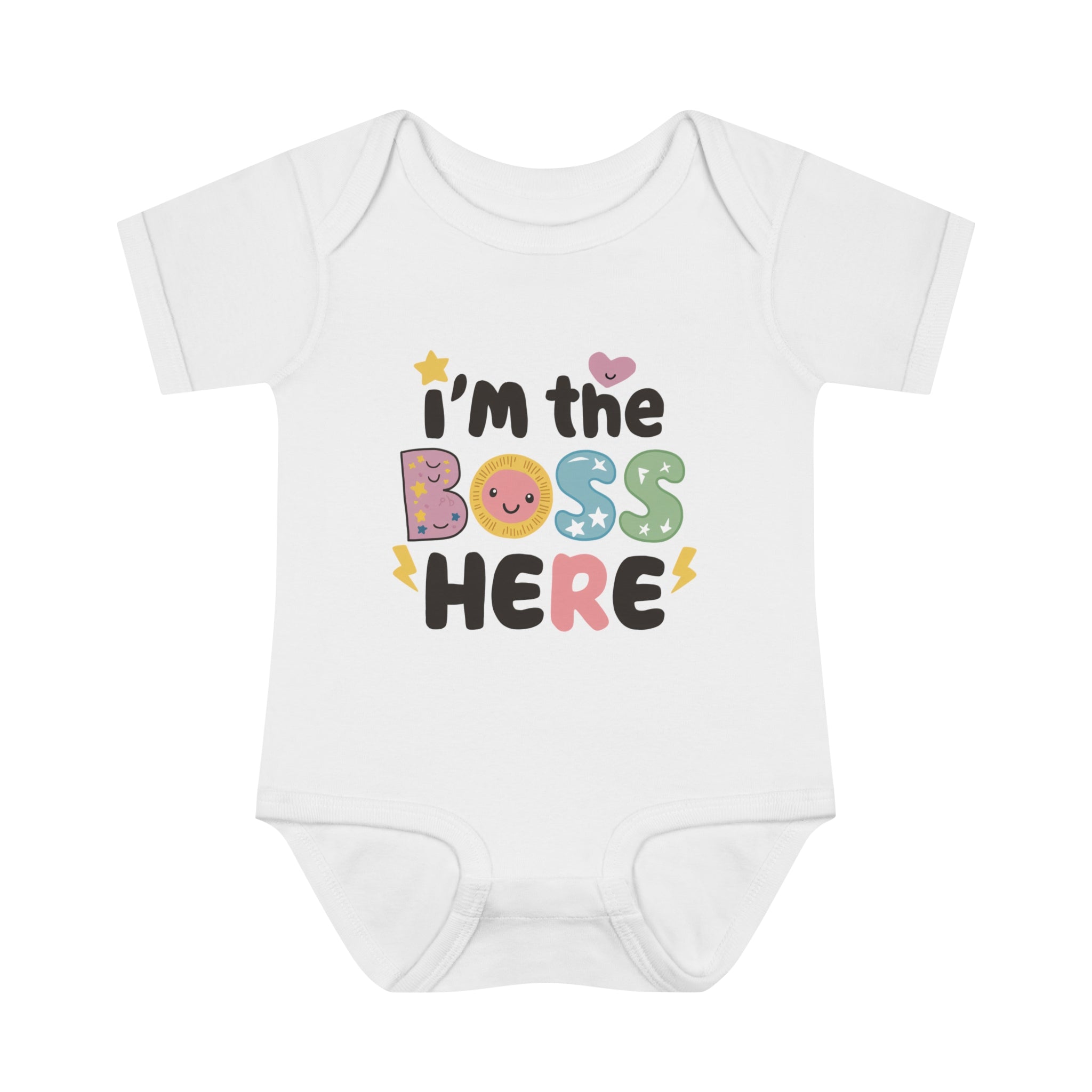 "I'm the boss here" Infant Baby Rib Bodysuit