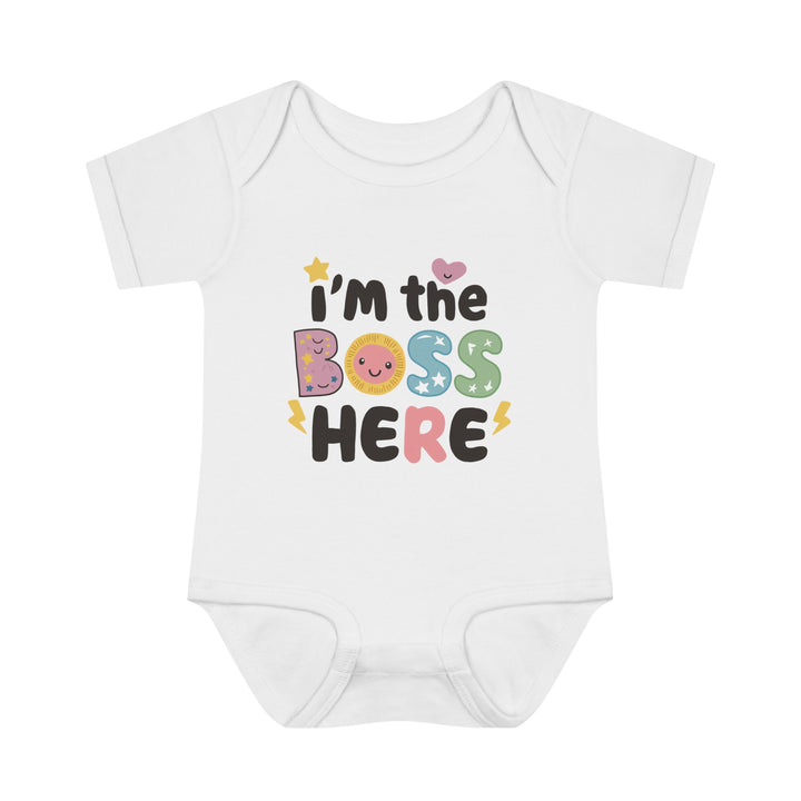 "I'm the boss here" Infant Baby Rib Bodysuit