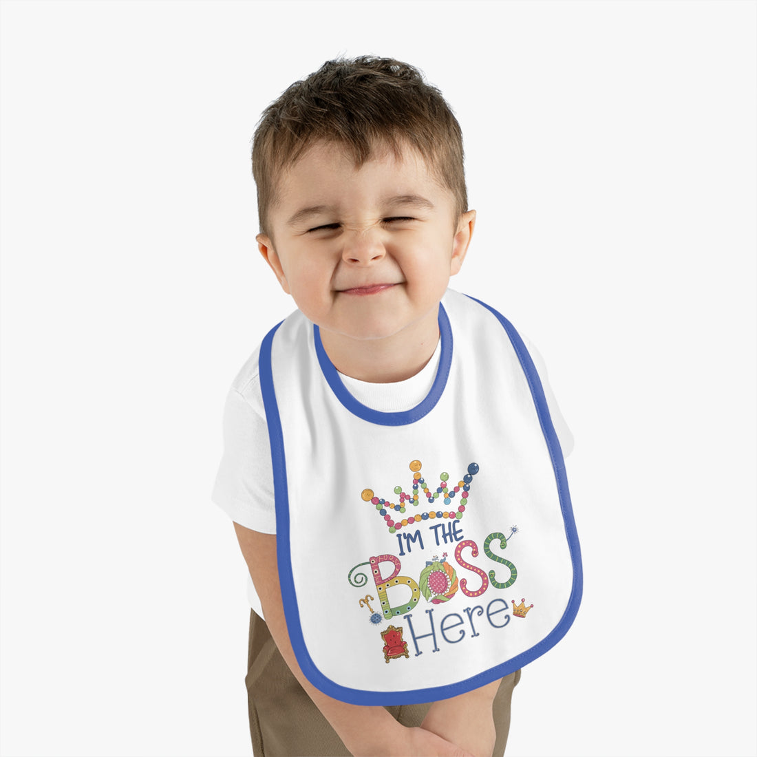 "I'm the boss here" Baby Contrast Trim Jersey Bib