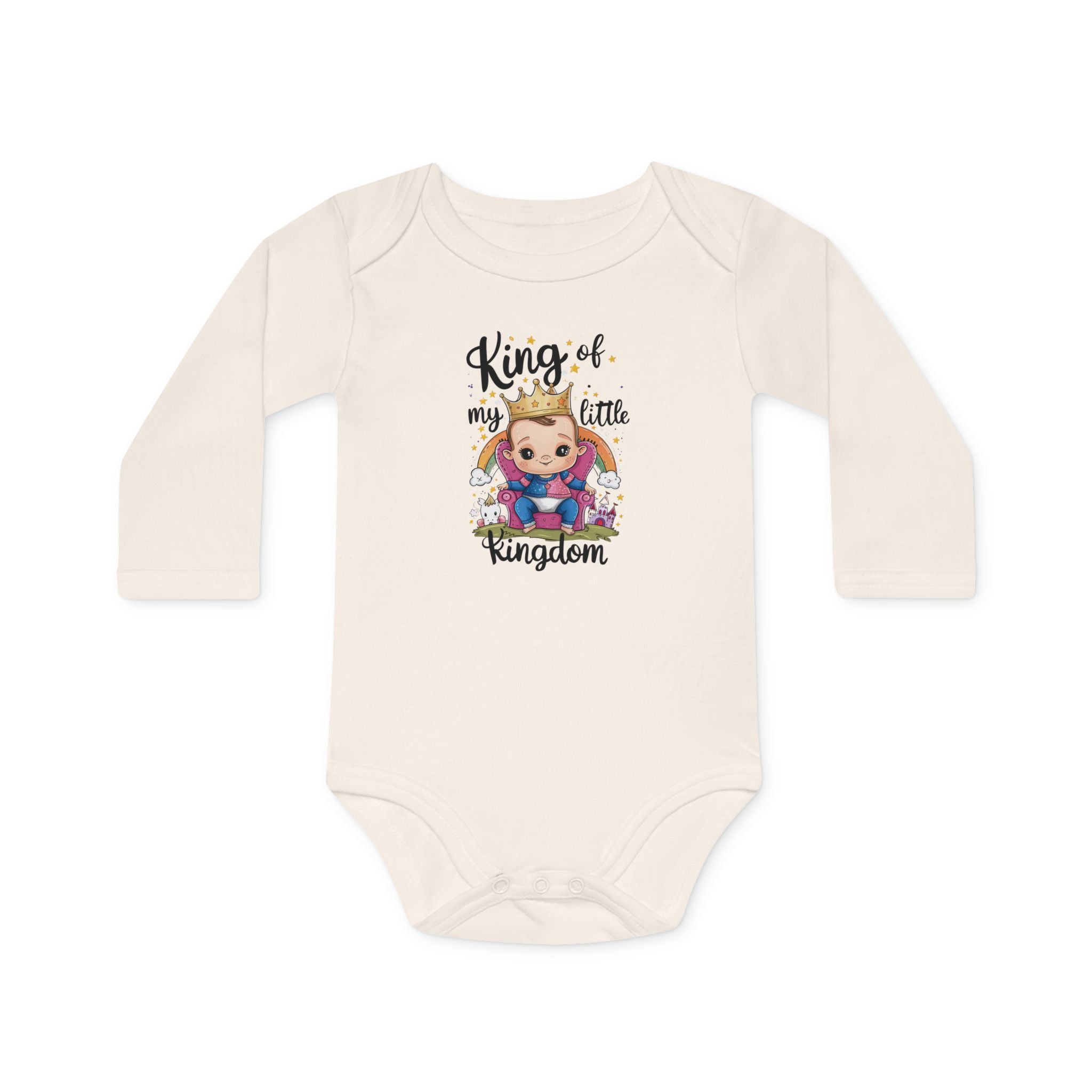 "King of my little kingdom" Baby Long-Sleeve Organic Bodysuit