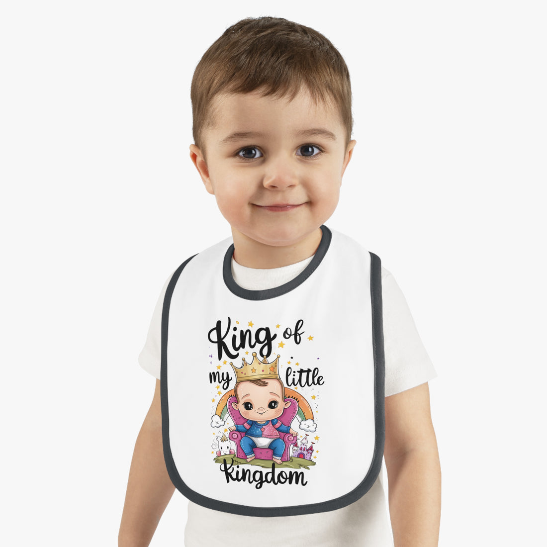 "King of my little kingdom" Baby Contrast Trim Jersey Bib