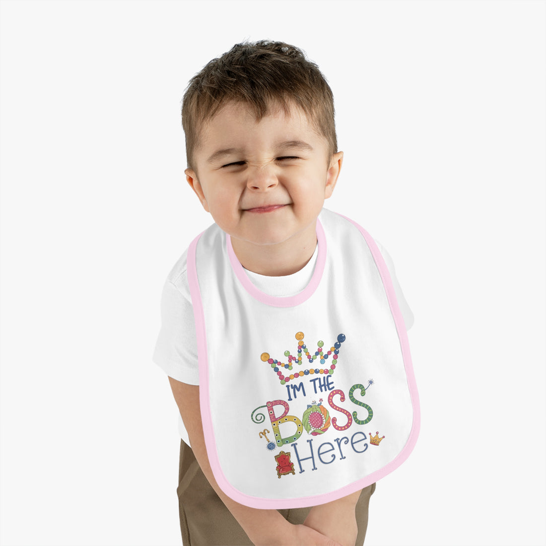 "I'm the boss here" Baby Contrast Trim Jersey Bib