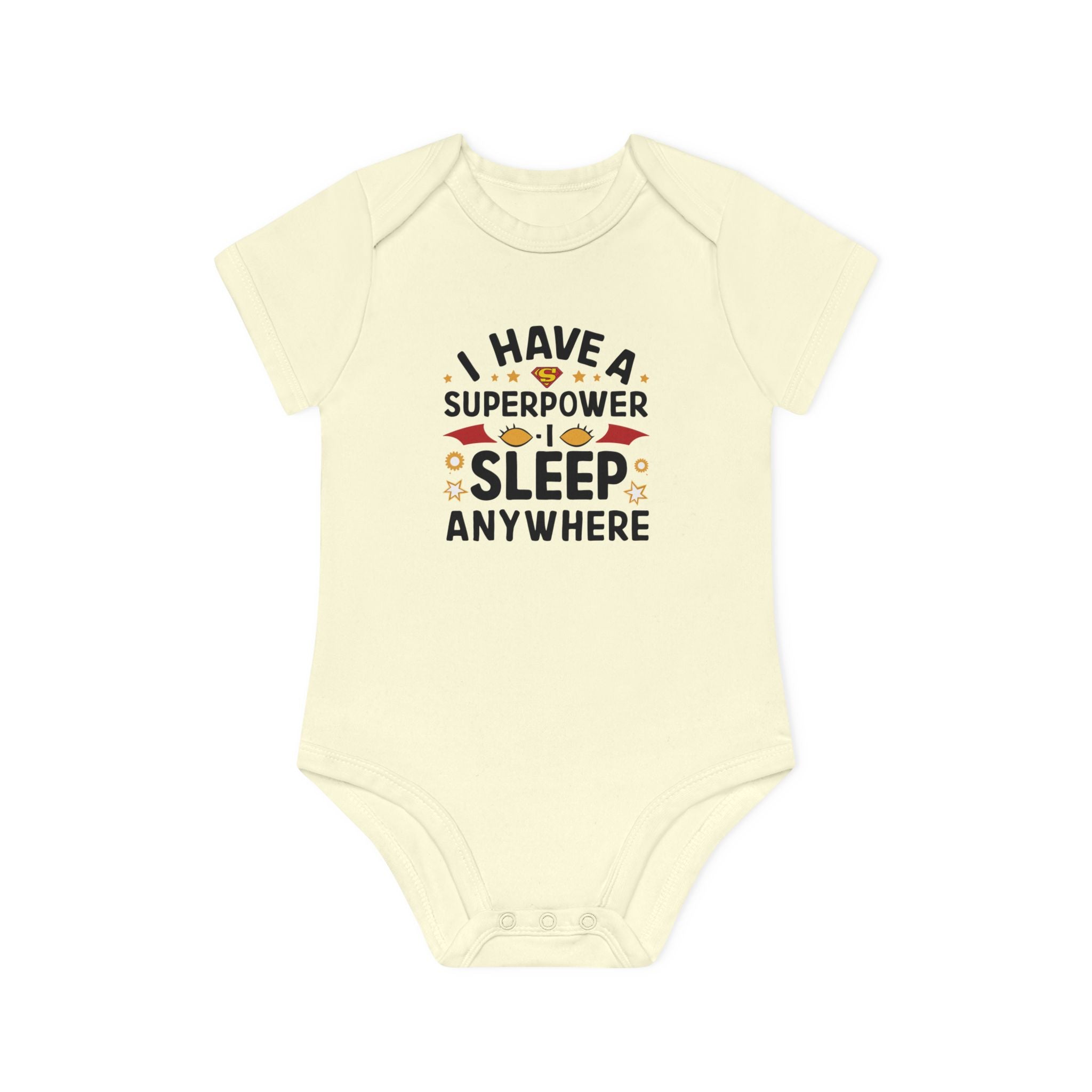 "I have a superpower I sleep anywhere" Baby Organic Short Sleeve Bodysuit