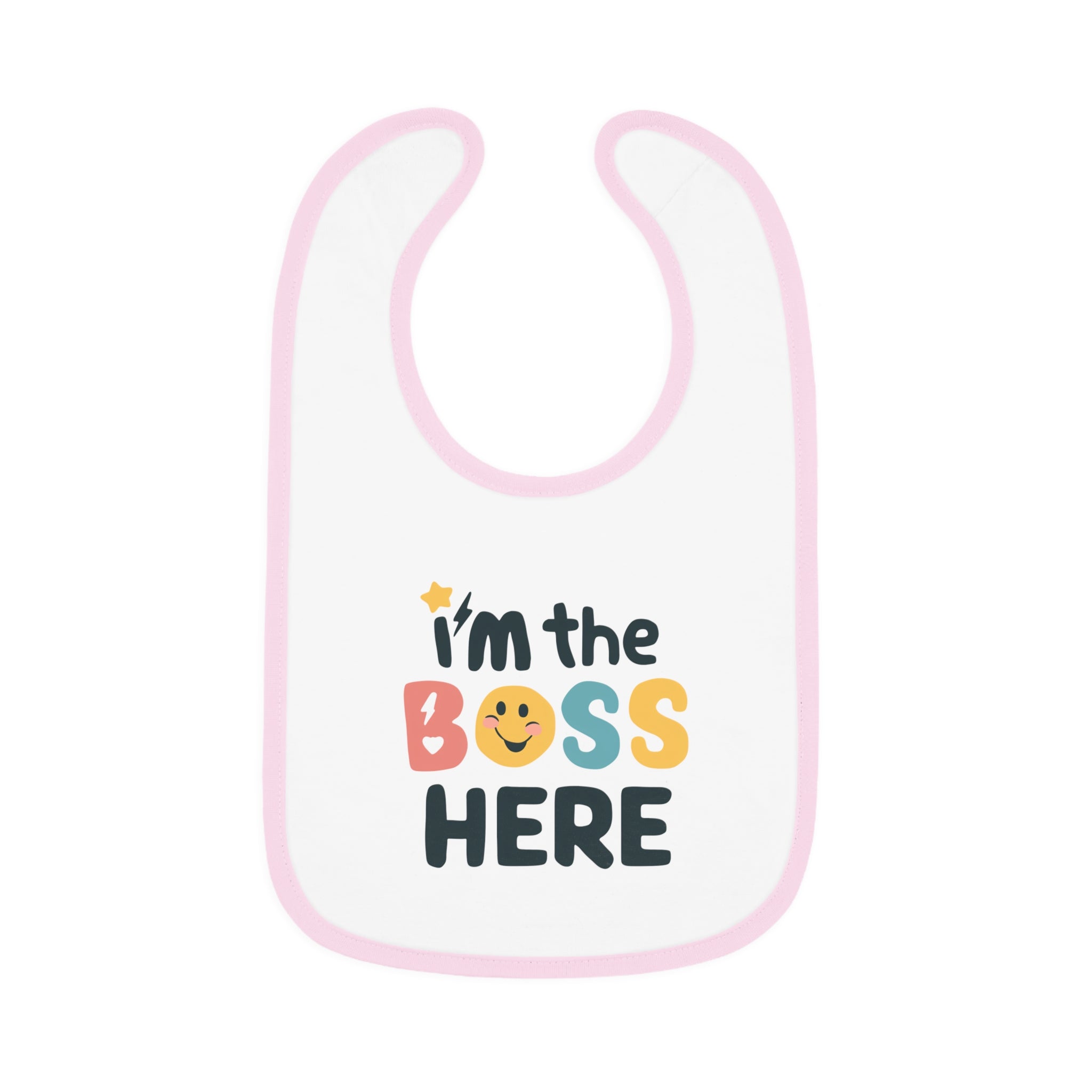 "I'm the boss here" Baby Contrast Trim Jersey Bib