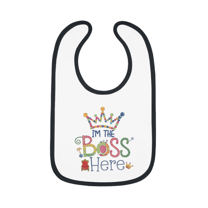 "I'm the boss here" Baby Contrast Trim Jersey Bib