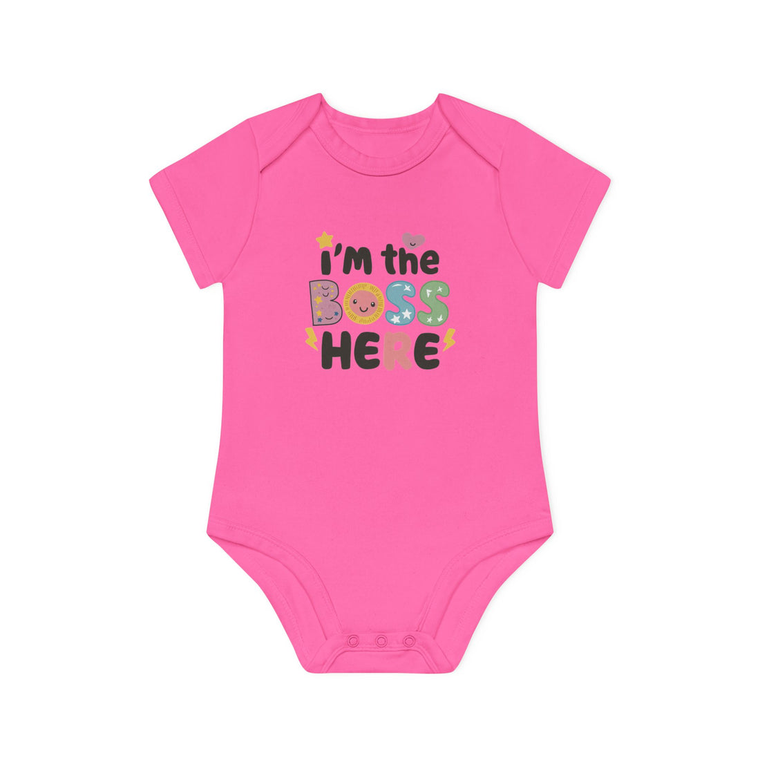 "I'm the boss here" Baby Organic Short Sleeve Bodysuit