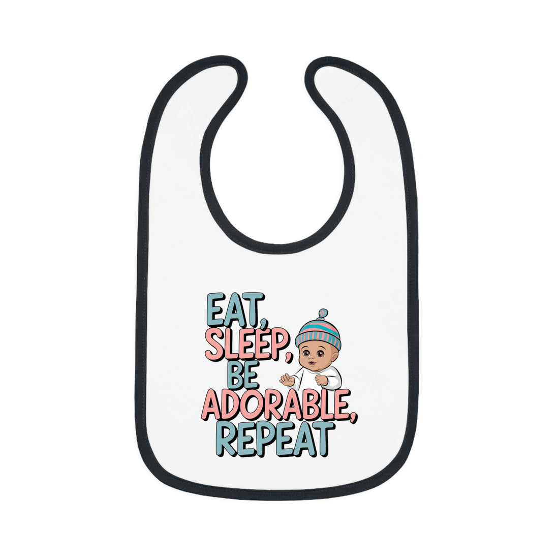 "Eat, sleep, be adorable, repeat" Baby Contrast Trim Jersey Bib