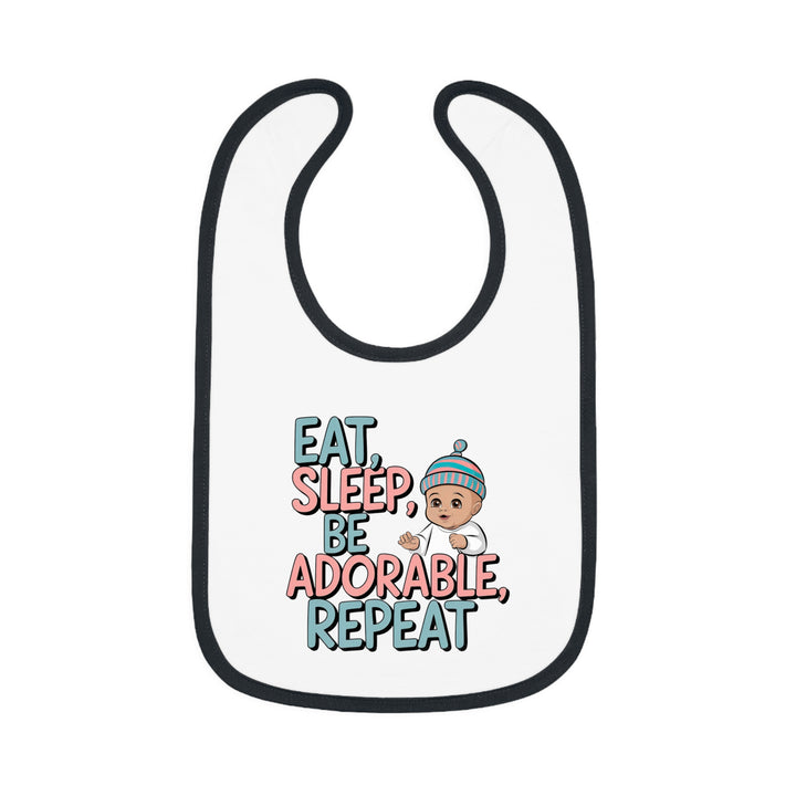 "Eat, sleep, be adorable, repeat" Baby Contrast Trim Jersey Bib