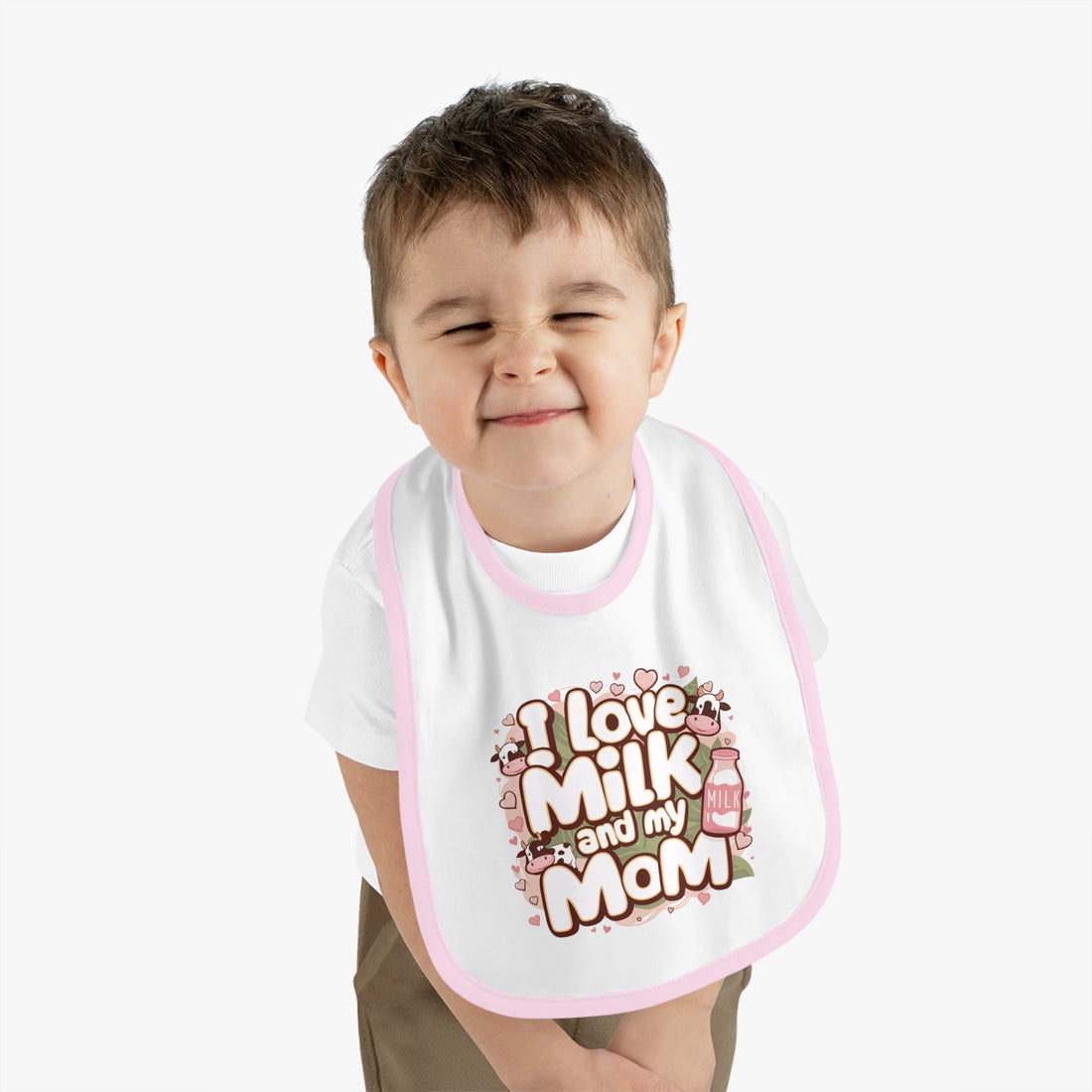 "I love milk and my mom" Baby Contrast Trim Jersey Bib