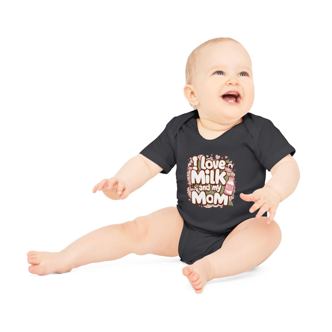 "I love milk and my mom" Baby Organic Short Sleeve Bodysuit