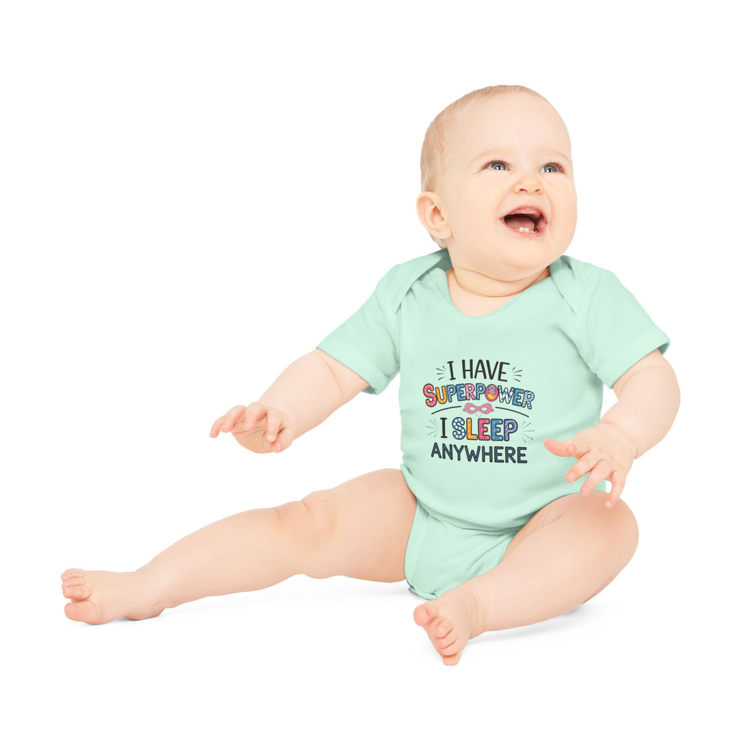 "I have superpower I sleep anywhere" Baby Organic Short Sleeve Bodysuit