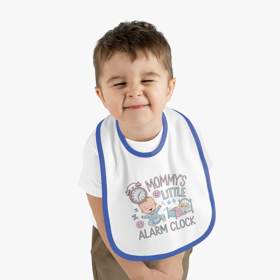 "Mommy's little alarm clock" Baby Contrast Trim Jersey Bib