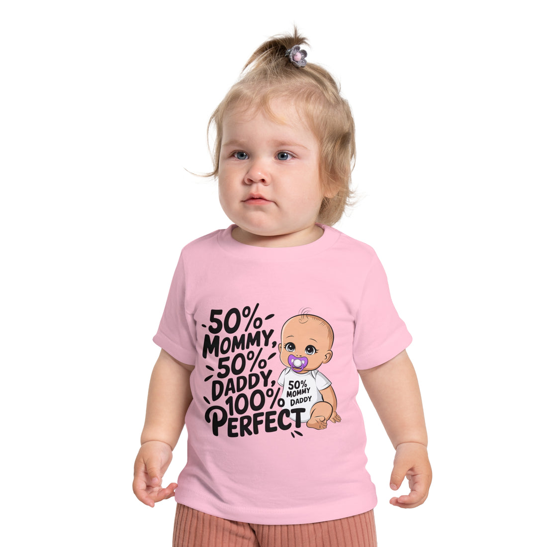 "50% mommy 50% daddy 100% perfect" Baby Short Sleeve T-Shirt