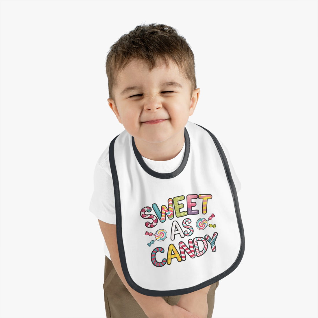 "Sweet as candy" Baby Contrast Trim Jersey Bib