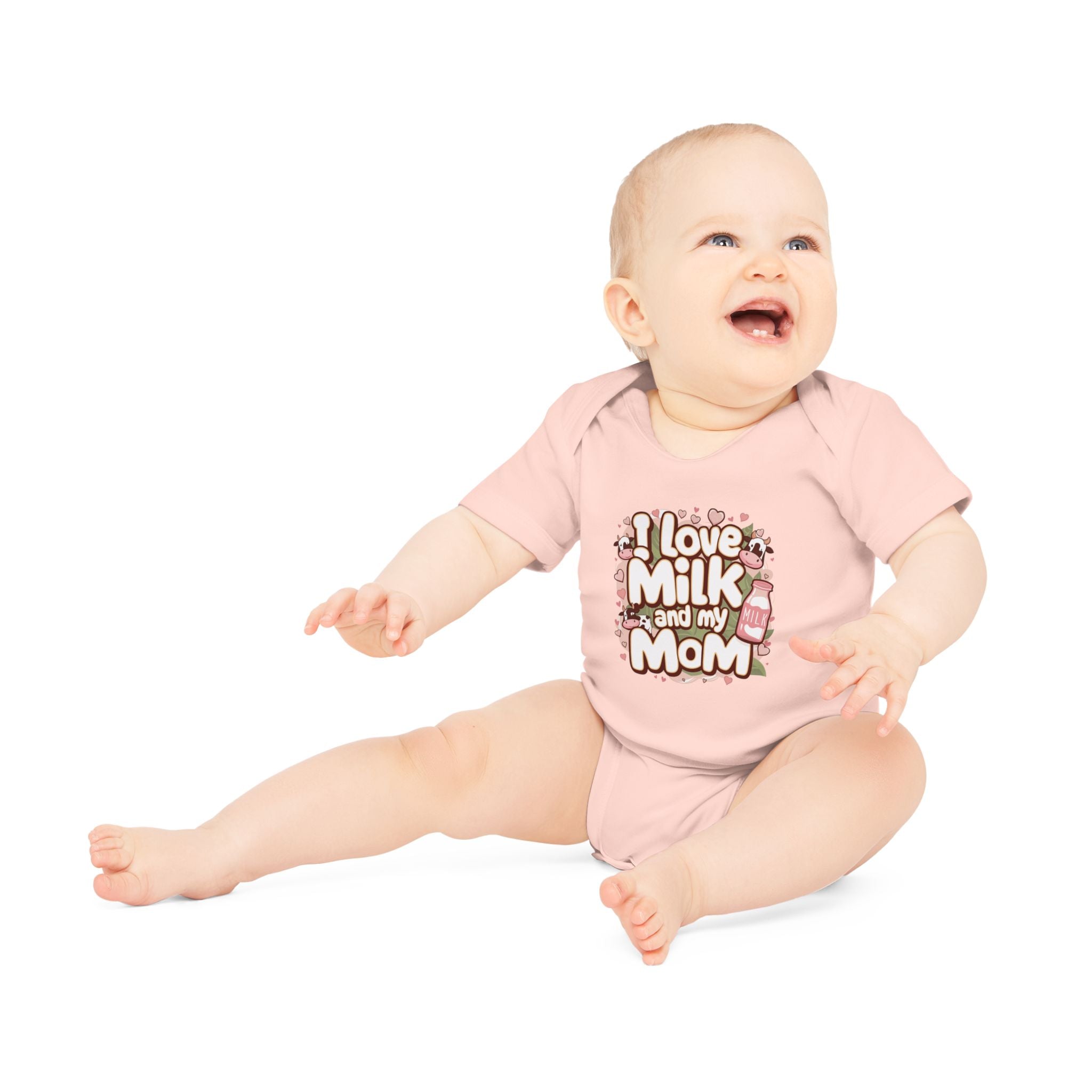 "I love milk and my mom" Baby Organic Short Sleeve Bodysuit
