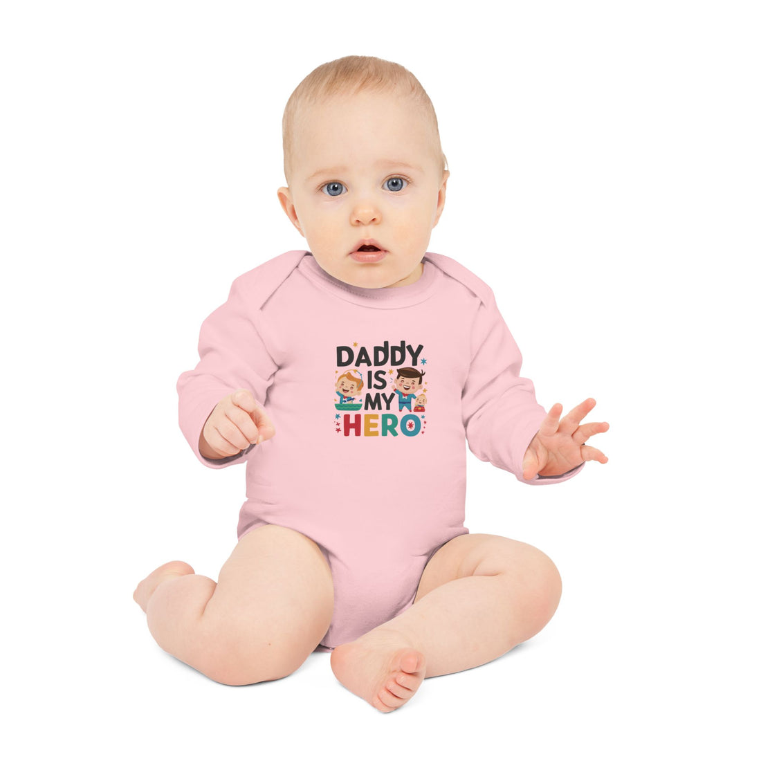 "Daddy is my hero" Baby Long-Sleeve Organic Bodysuit