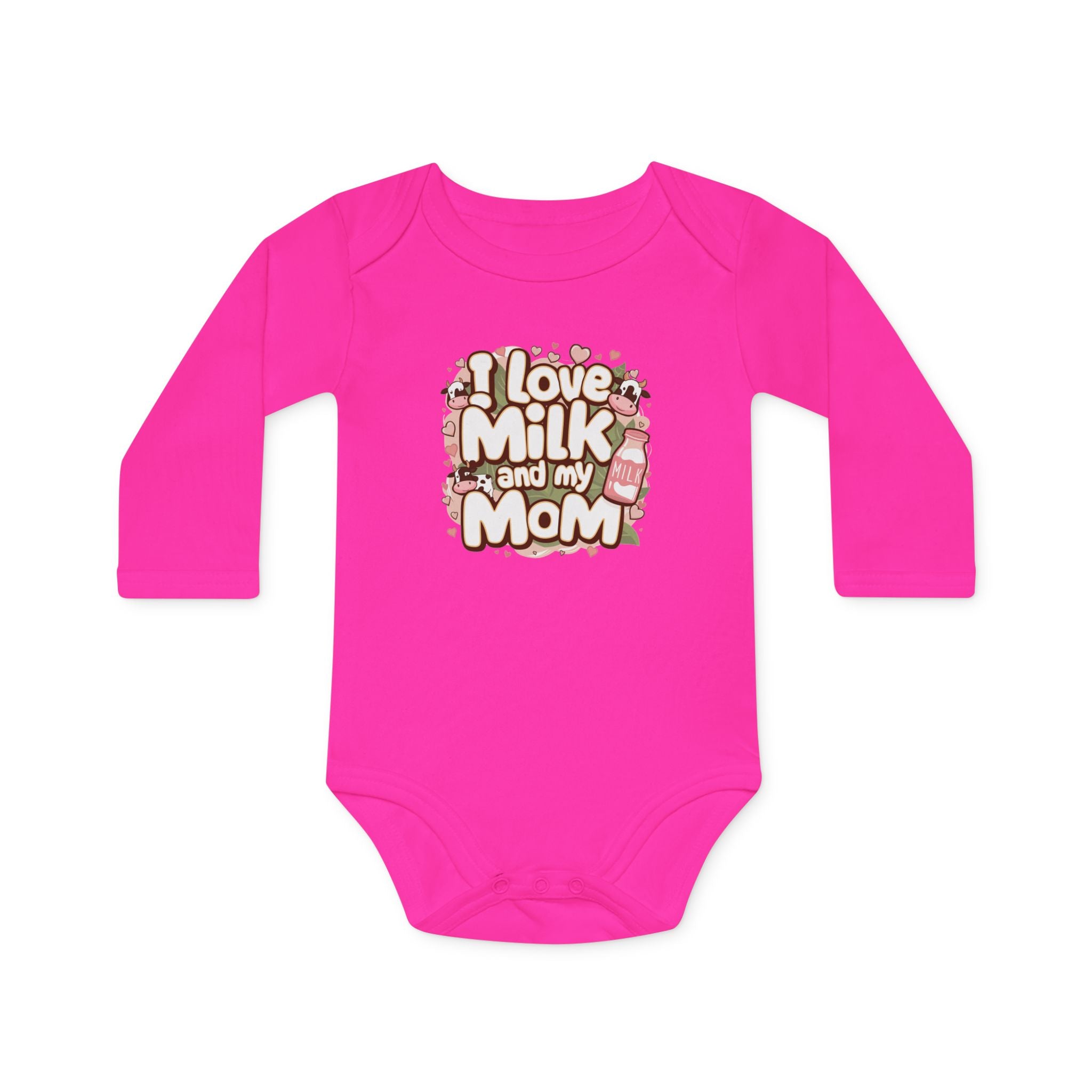 "I love milk and my mom" Baby Long-Sleeve Organic Bodysuit