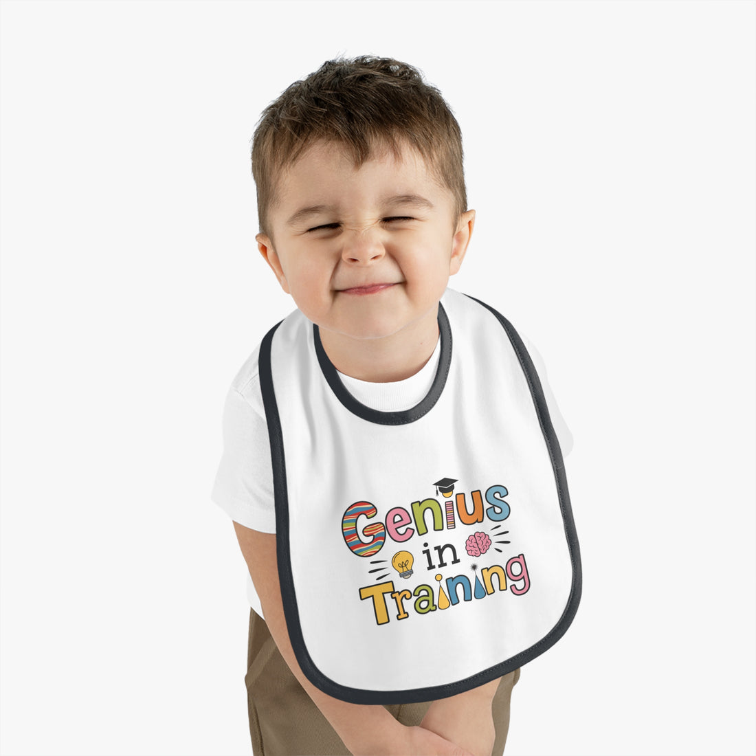 "Genius in training" Baby Contrast Trim Jersey Bib