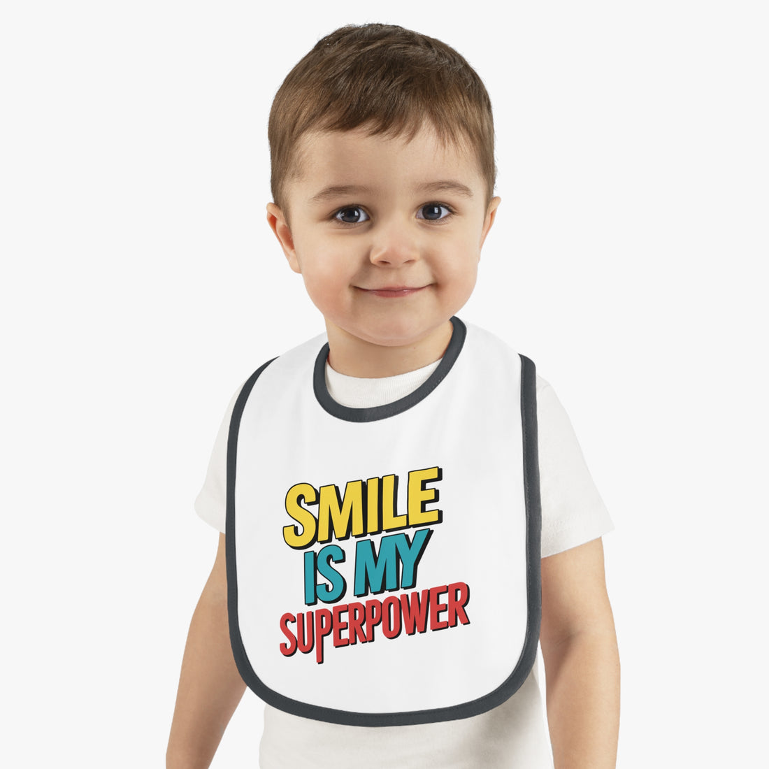 "Smile is my superpower" Baby Contrast Trim Jersey Bib