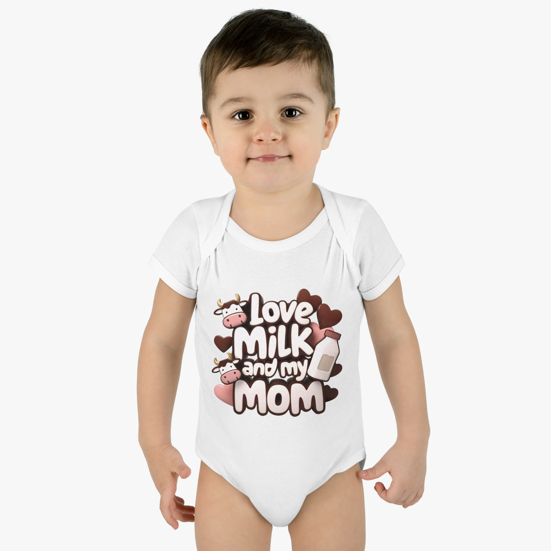 "Love milk and my mom" Infant Baby Rib Bodysuit