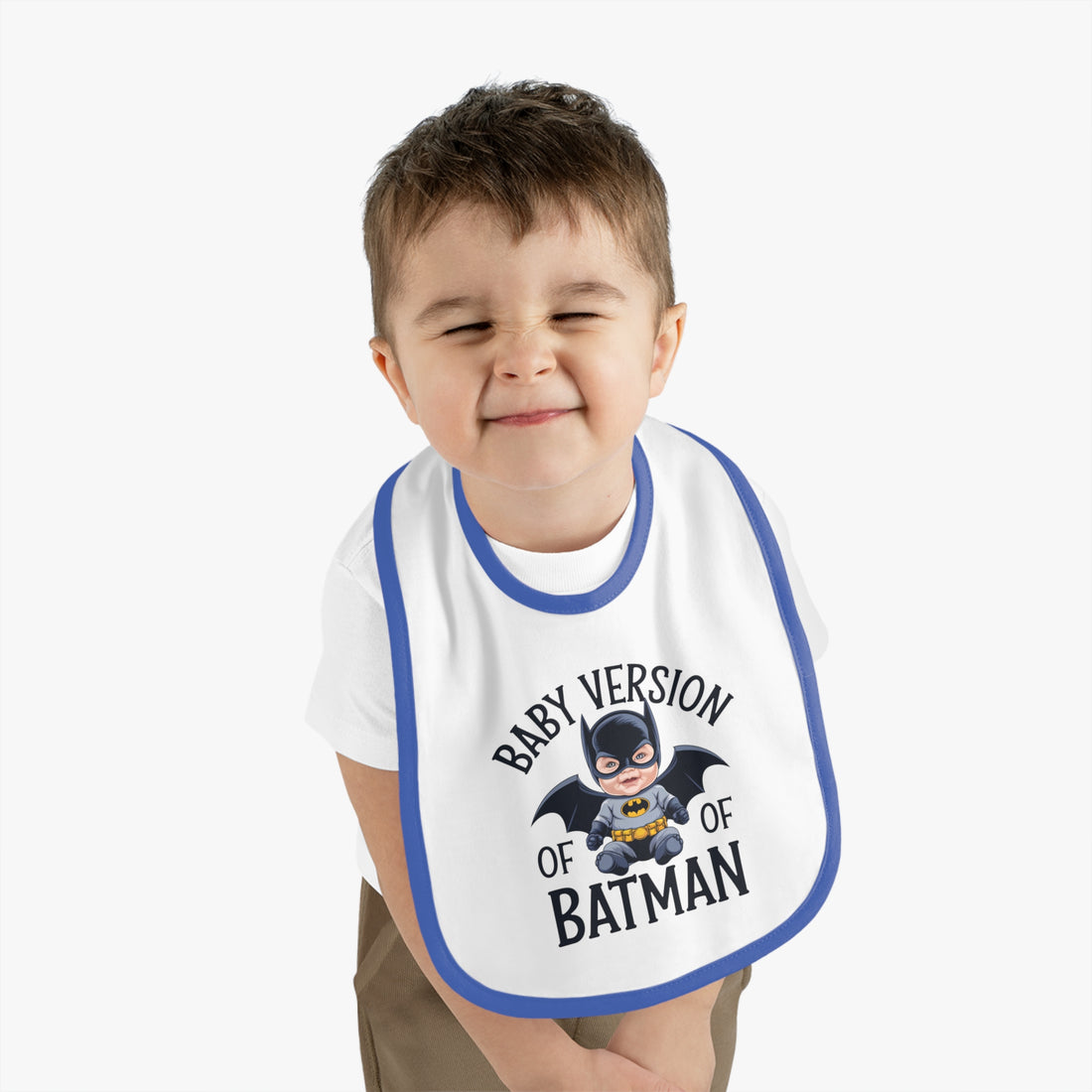 "Baby version of batman" Baby Contrast Trim Jersey Bib