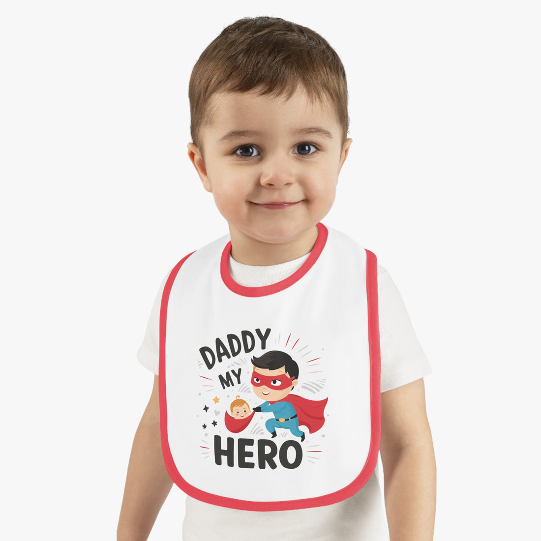 "Daddy is my hero" Baby Contrast Trim Jersey Bib